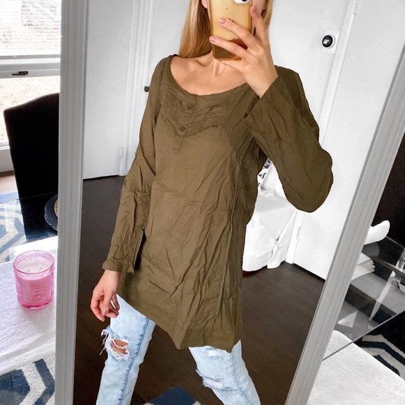 🍃 TWIST & TANGO OLIVE GREEN CASUAL LOOSE FIT COTTON TUNIC TOP/DRESS! - Picture 2 of 9